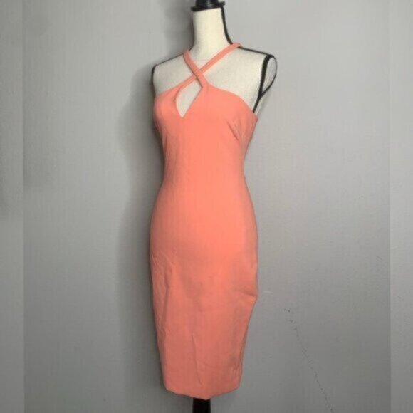 Likely Charles Apricot Peach Halter Cut Out Keyhole Midi Dress - Picture 4 of 11